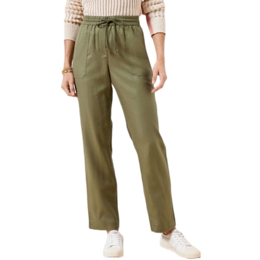 Talbots Straight Leg Drawstring Pant Tencel/ Linen/ Cotton Olive Medium Petite